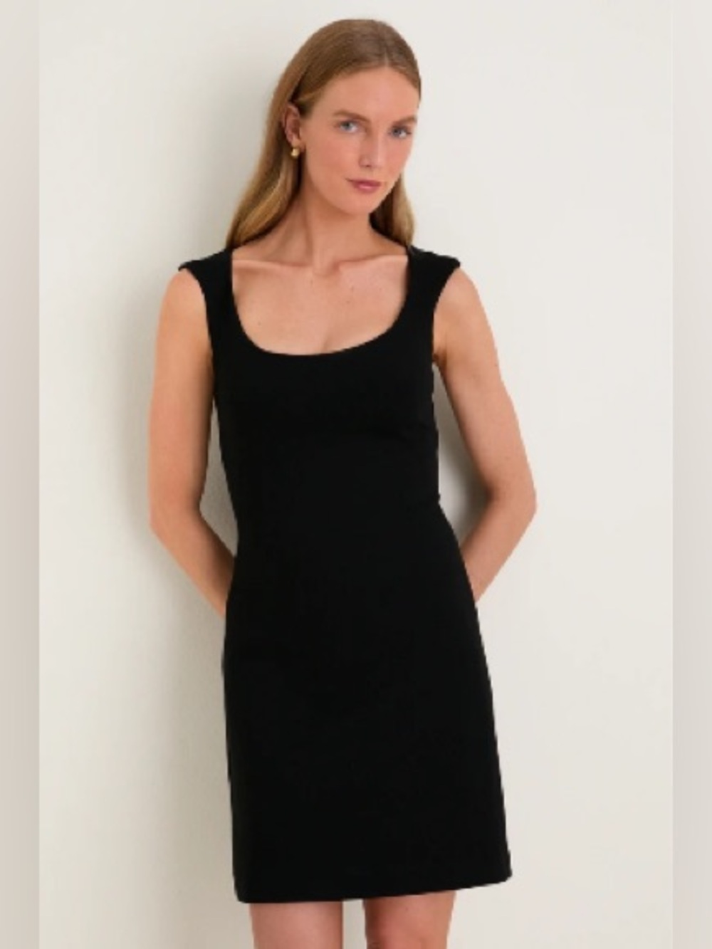 TuckeNuck Noir Crepe Romy Mini Dress Classic Black Scoop Neck Sleeveless, XS